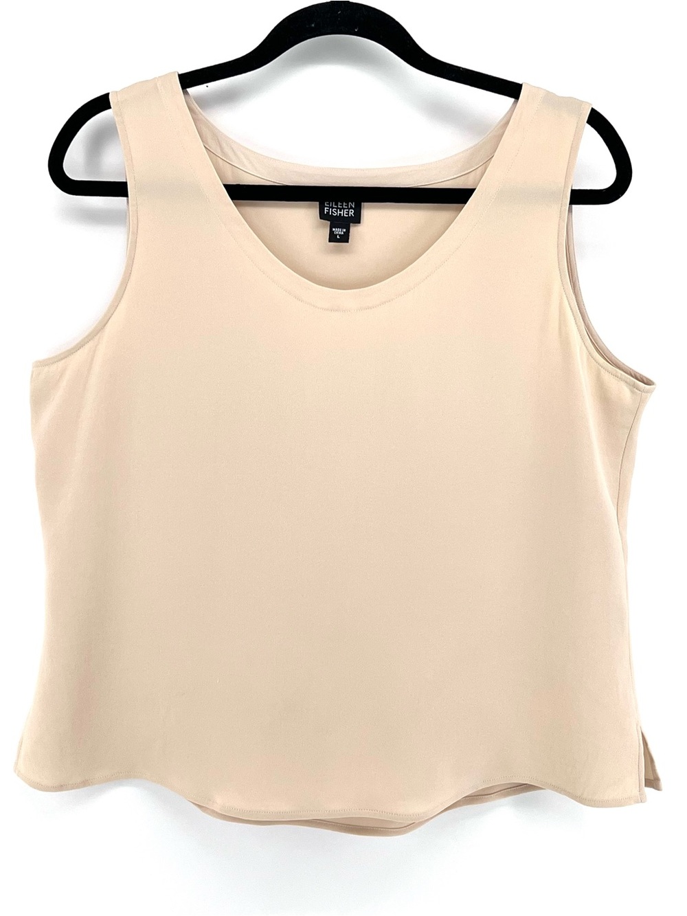 Eileen Fisher Silk Shell Tank Top Sz L Beige Lagenlook Minimalist Quiet Luxury